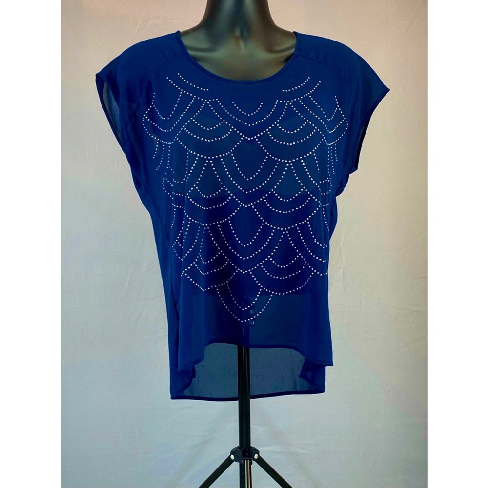 Bobeau Sheer Rhinestone Blouse